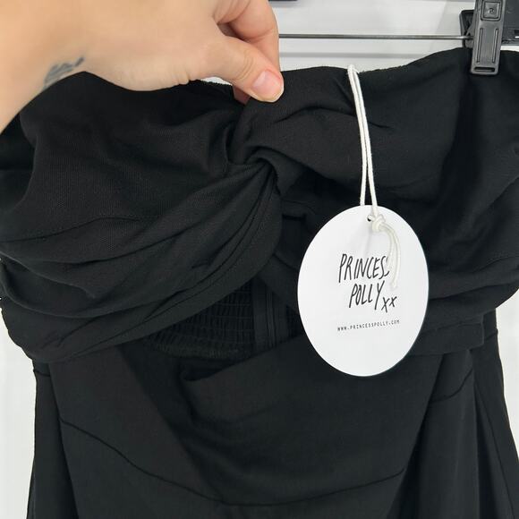 PRINCESS POLLY Mini Dress Womens 10 LBD Baddie Grunge Black Cotton Linen Blend - Picture 3 of 10